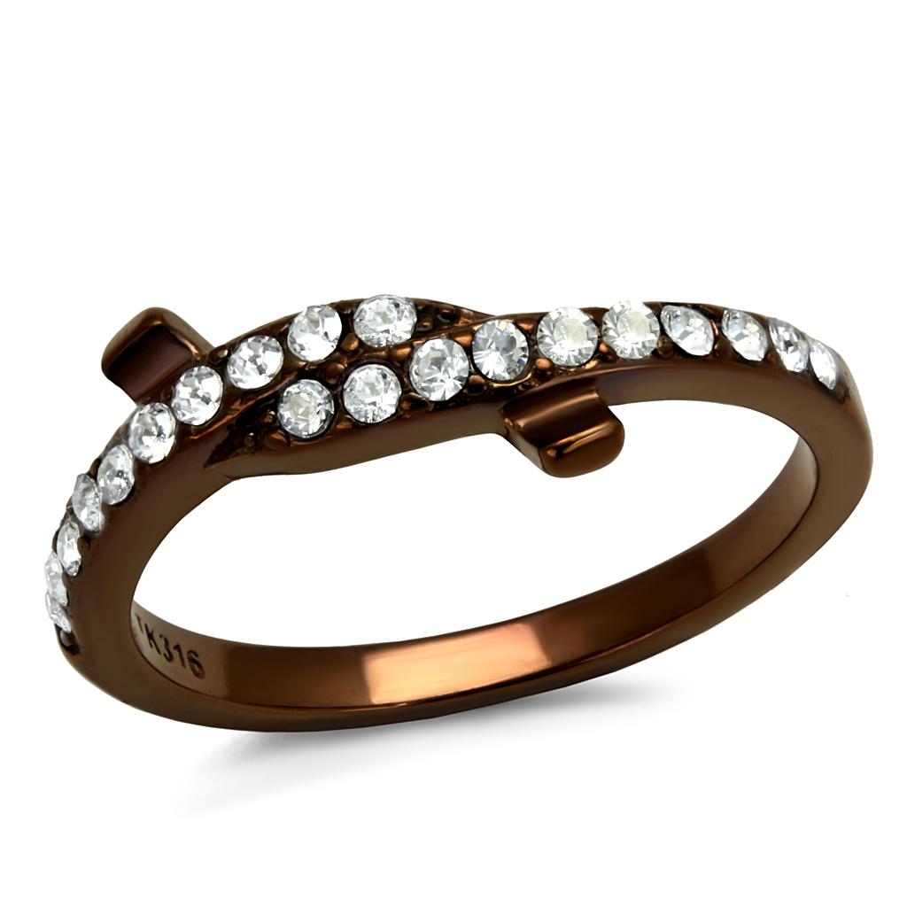 JCE2687 IP Coffee light Stainless Steel Ring with Top Grade Crystal  in Clear
