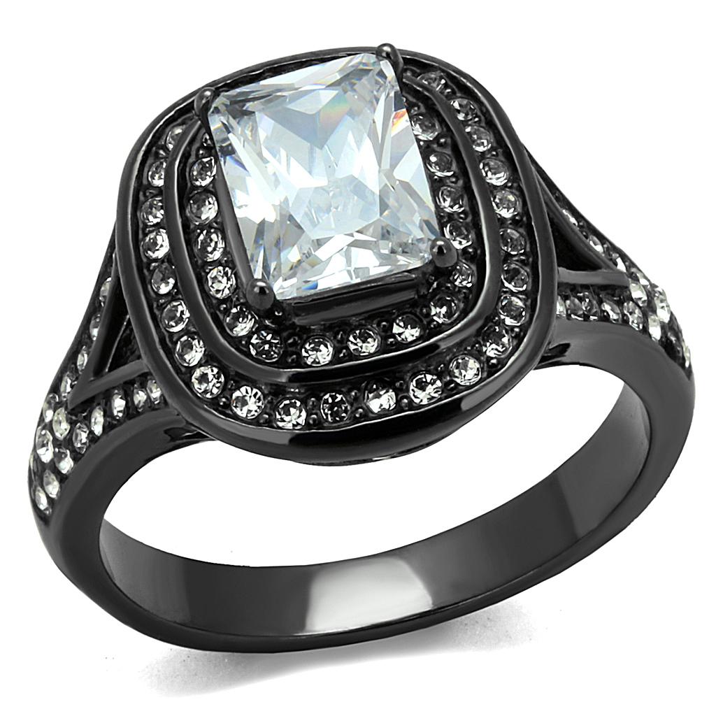 JCE2731 IP Light Black  (IP Gun) Stainless Steel Ring with AAA Grade CZ  in Clear