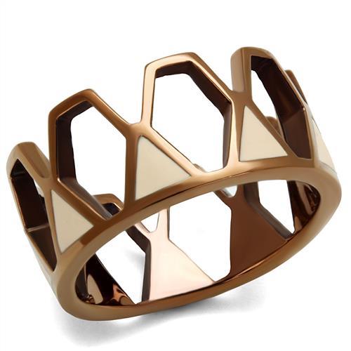 JCE2968 IP Coffee light Stainless Steel Ring with Epoxy  in Champagne