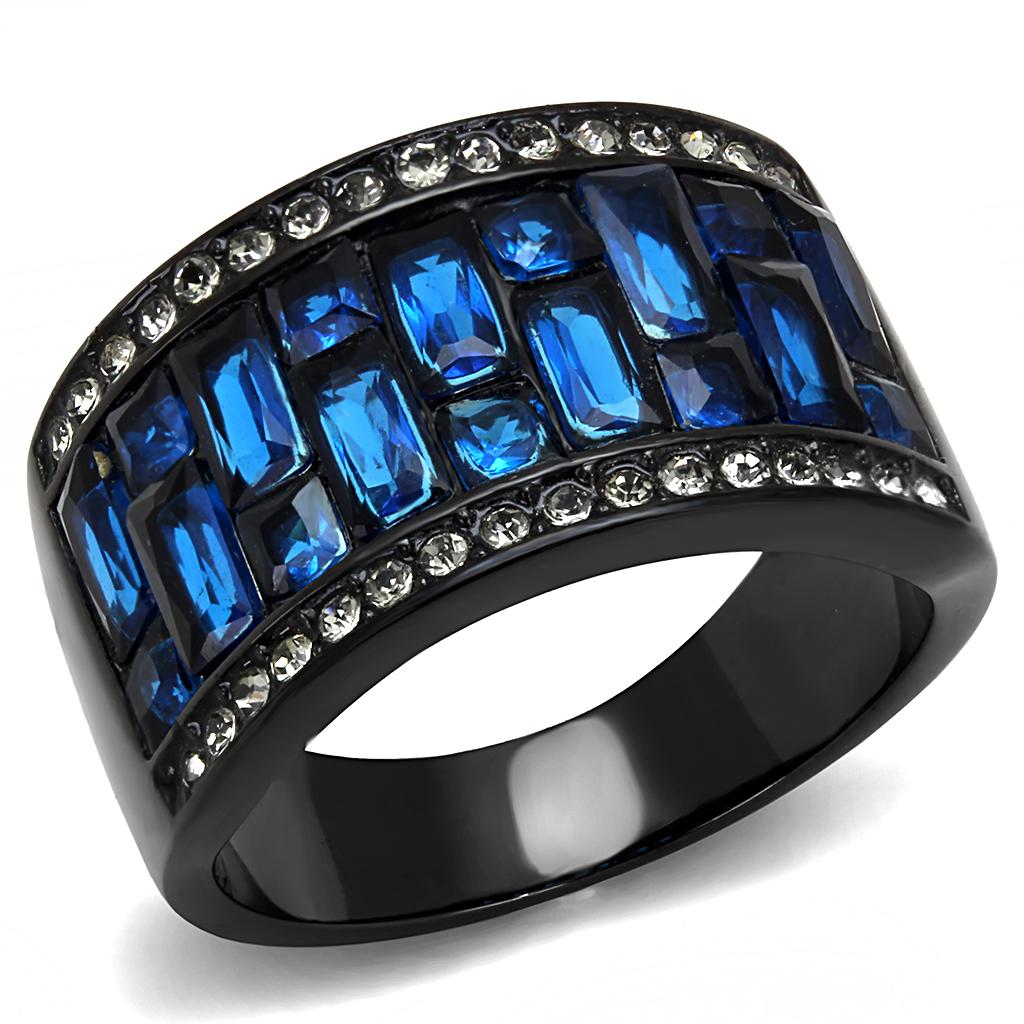 JCE3058 IP Black(Ion Plating) Stainless Steel Ring with Synthetic Synthetic Glass in Montana