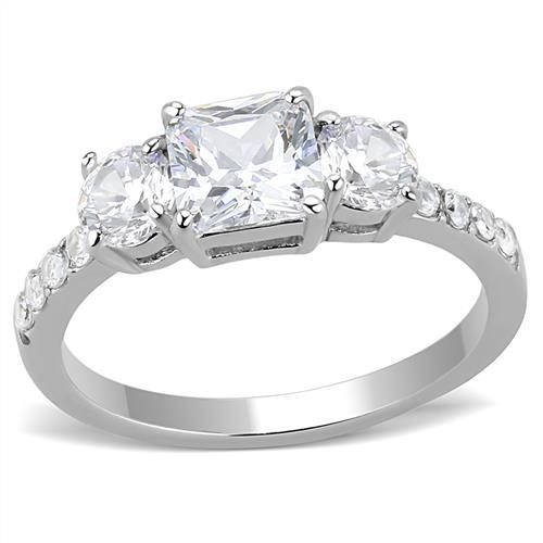 JCE3246 High polished (no plating) Stainless Steel Ring with AAA Grade CZ  in Clear