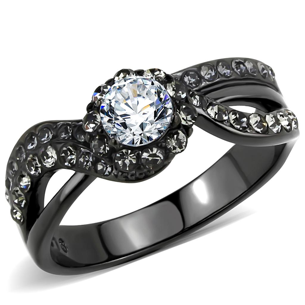 JCE3448 IP Light Black  (IP Gun) Stainless Steel Ring with AAA Grade CZ  in Clear