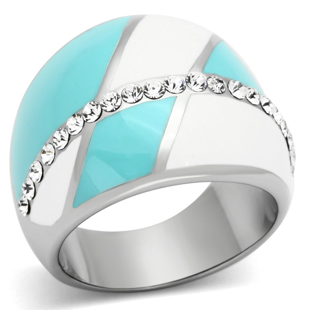 JCE812 High polished (no plating) Stainless Steel Ring with Top Grade Crystal  in Clear