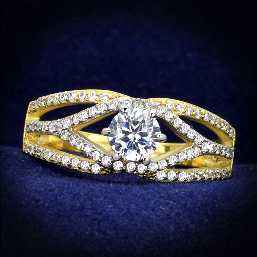 JCE200 Gold+Rhodium 925 Sterling Silver Ring with AAA Grade CZ  in Clear