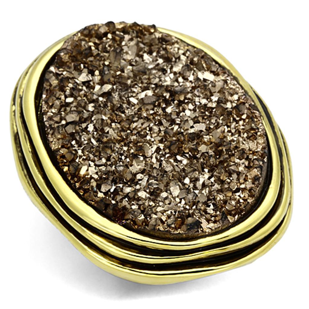 JCE085 IP Gold(Ion Plating) Brass Ring with Synthetic Synthetic Stone in Champagne